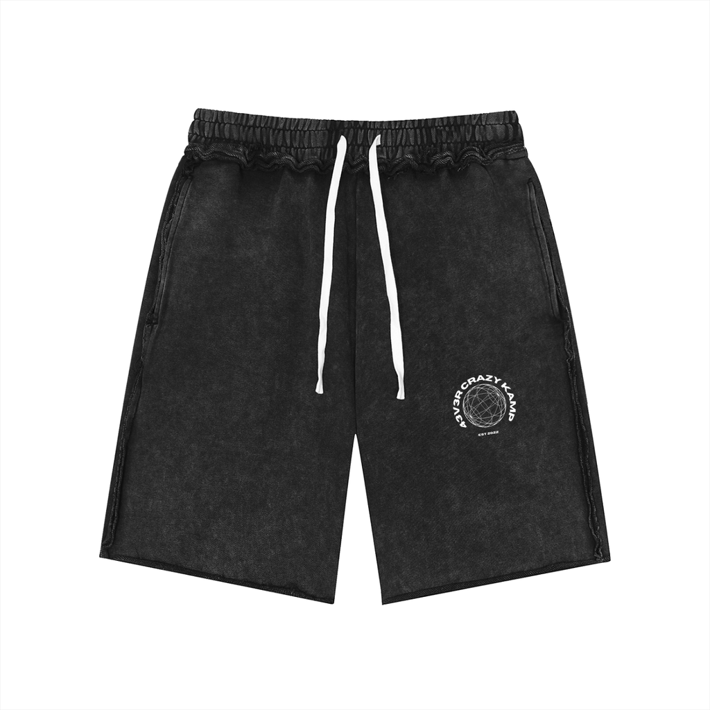 4EVERCRAZY KAMP Mineral Wash Raw Edge Shorts
