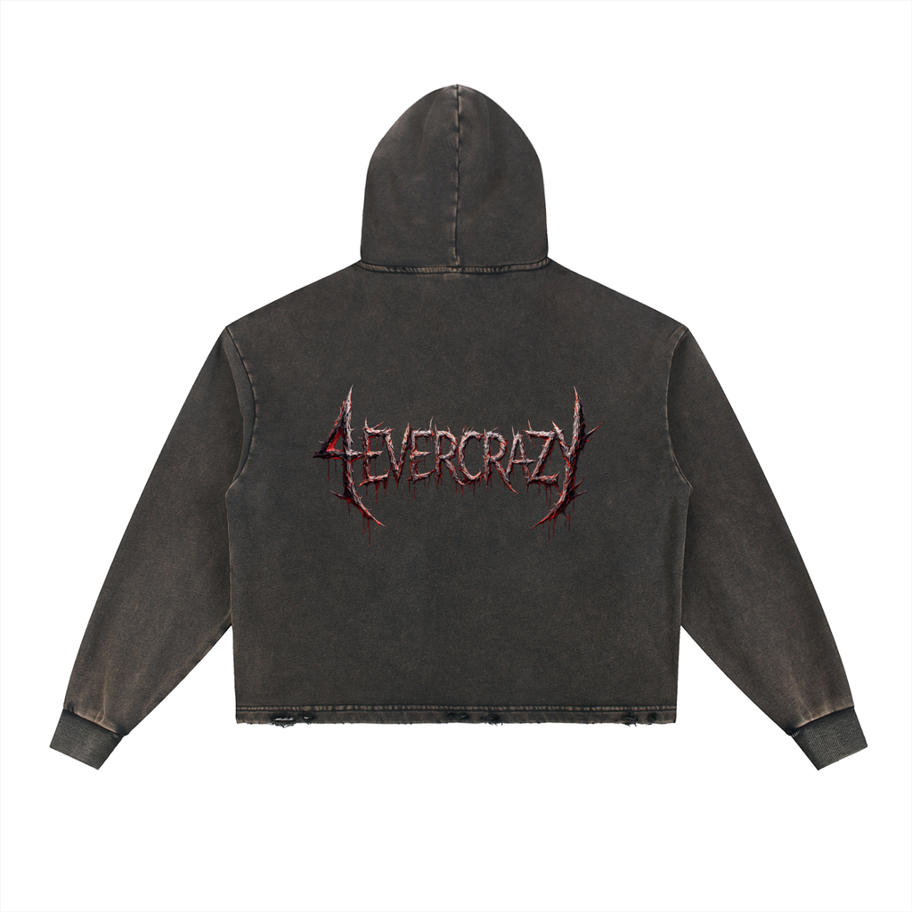 4EVERCRAZY Vintage Washed Cropped Hoodie