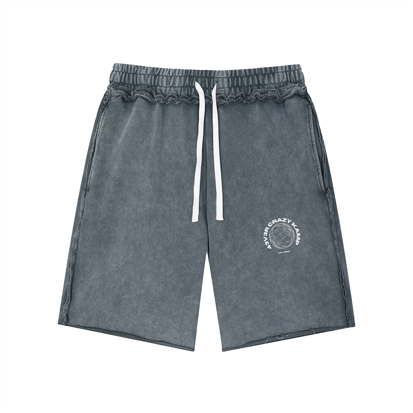 4EVERCRAZY KAMP Mineral Wash Raw Edge Shorts