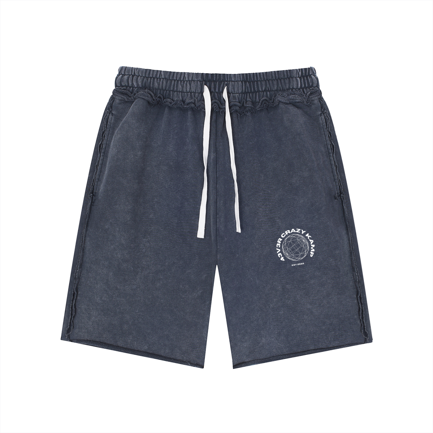 4EVERCRAZY KAMP Mineral Wash Raw Edge Shorts