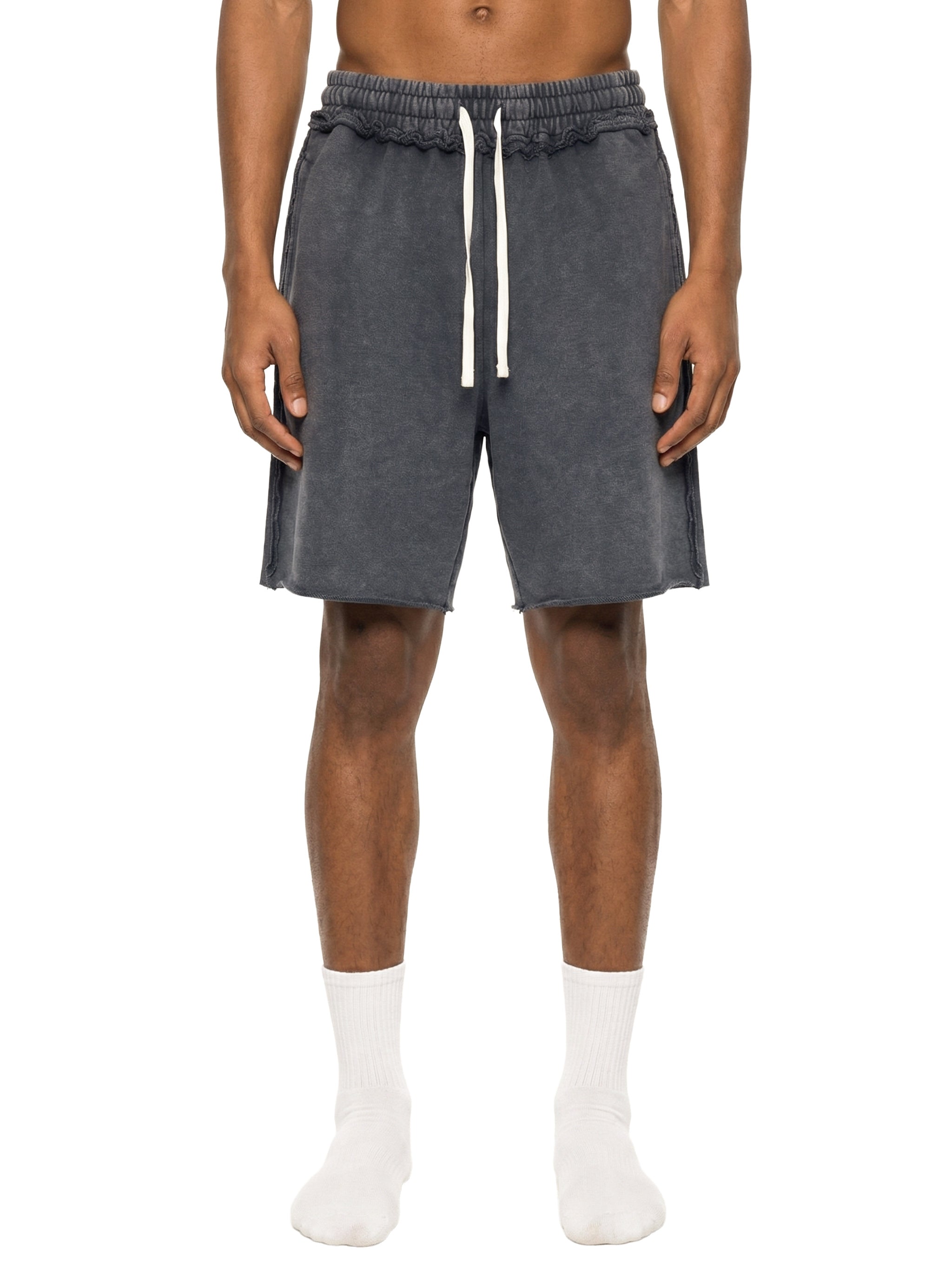 4EVERCRAZY KAMP Mineral Wash Raw Edge Shorts