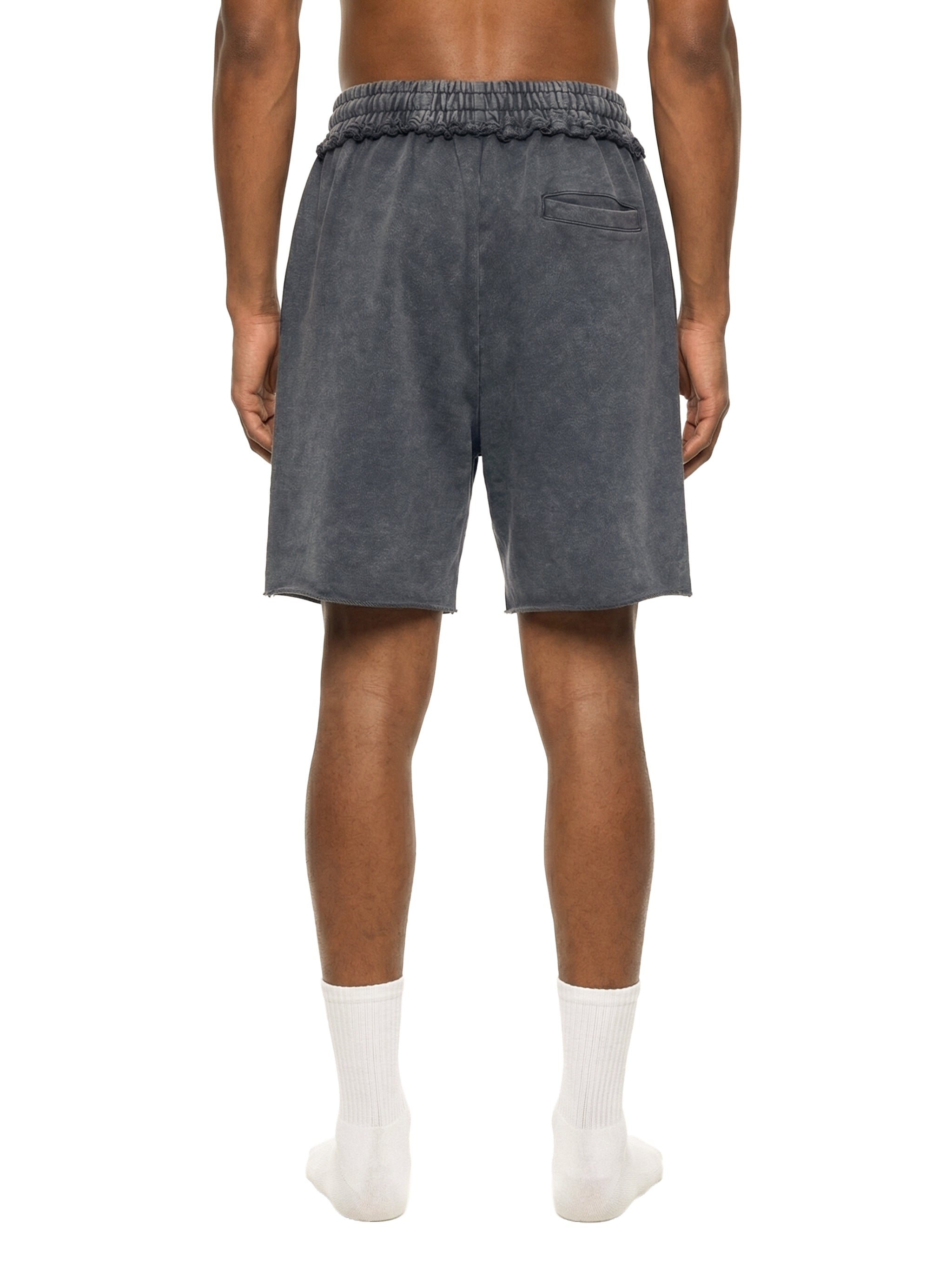 4EVERCRAZY KAMP Mineral Wash Raw Edge Shorts